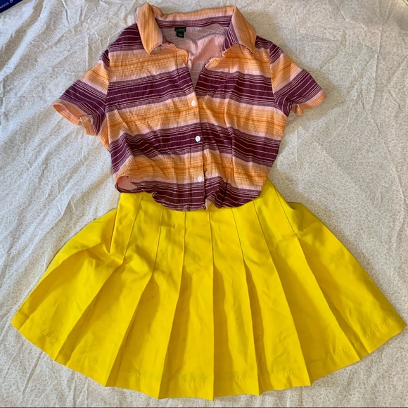 Wild Fable Striped Orange/Purple Polo Crop Top With Rounded Hem - Picture 3 of 4